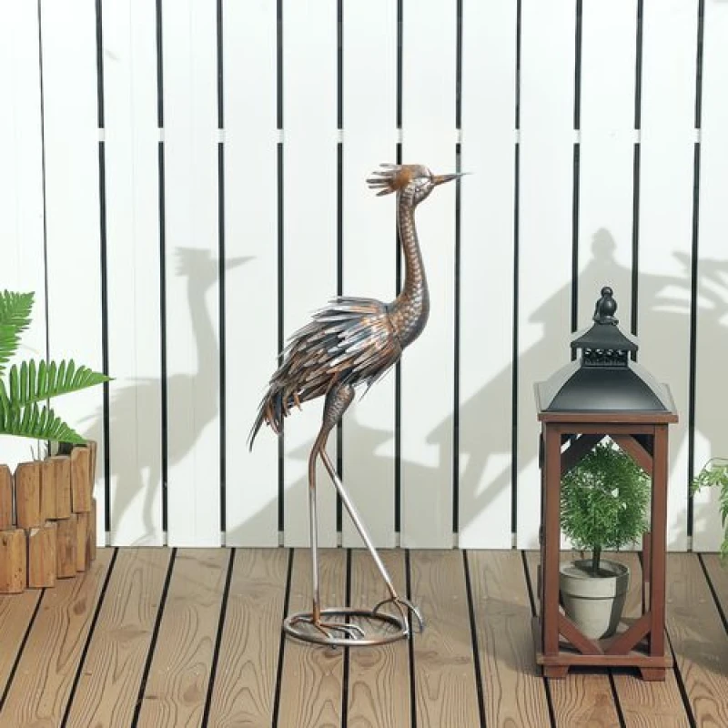 Image of Outsunny Heron Garden Statue, Metal Garden Gift with Stakes, Silver Tone Silver