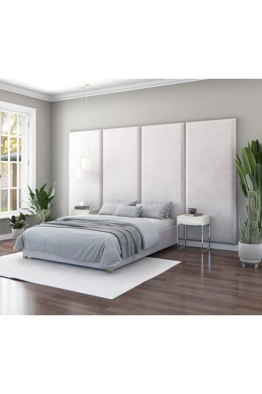 Image of Aspire Large Upholstered Headboard Wall Panel, UK Made Light Grey