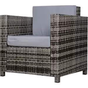 Image of 1 Seater Rattan Garden All-Weather Wicker Weave Single Sofa Armchair with Fire Resistant Cushion - Grey - Outsunny