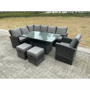 Image of Fimous 9 Seater Dark Grey Rattan Garden Furniture Corner Sofa Set with Adjustable Table and 2 Stools