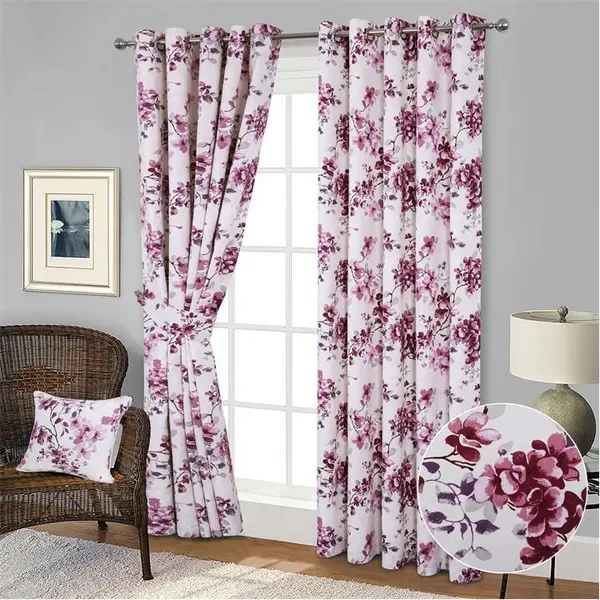 Image of Home Curtains Betty Floral Printed Eyelet Curtains - Pink One Size