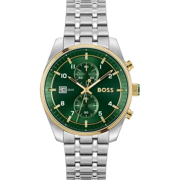 Image of BOSS 1514195 Mens SkyTraveller (44mm) Green Chronograph Watch
