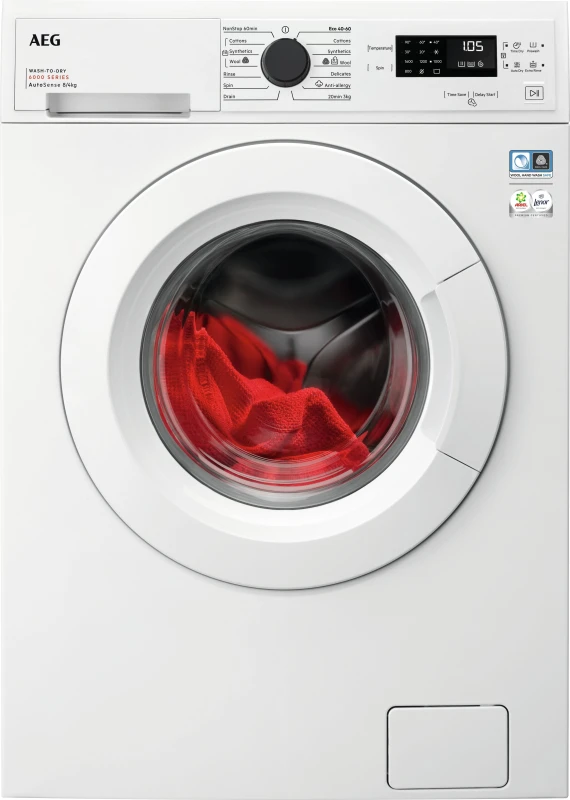 Image of AEG 6000 AutoSense LWX60846B 8KG / 4Kg Washer Dryer with 1600 rpm - White - D Rated [Wash&Dry], B Rated [Wash Only]