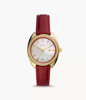 Image of Fossil Women Vale Three-Hand Date Red Leather Watch