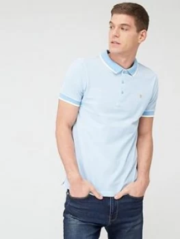 Image of Farah Basel Pique Polo Shirt - Light Blue, Size S, Men