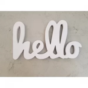 Image of Hello White Decorative Wooden Wall Accessory