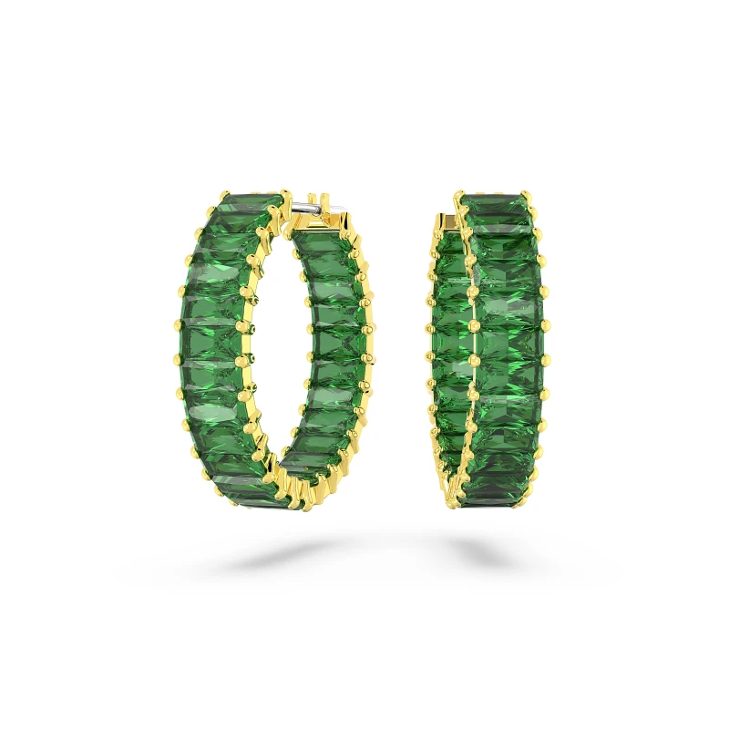 Image of Swarovski Matrix Gold Tone Green Hoop Earrings 5658651 Gold female