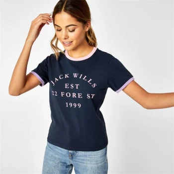 Image of Jack Wills Blackmore Flocked Logo T-Shirt - Navy