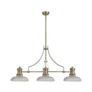 Image of Luminosa Lighting - 3 Light Telescopic Ceiling Pendant E27 With 30cm Round Glass Shade, Antique Brass, Clear