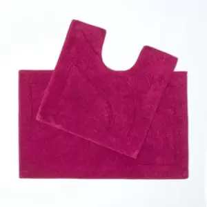 Image of Luxury Two Piece Cotton Burgundy Bath Mat Set - Red - Red - Red - Homescapes