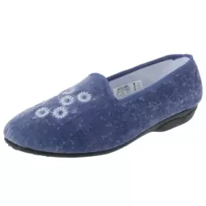 Image of Zedzzz Womens/Ladies Cathy Floral Embroidered Velour Slippers (7 UK) (Blueberry)