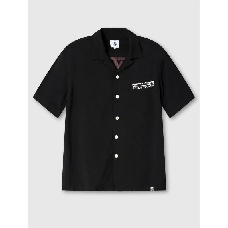 Image of Pretty Green Mens Spike Island Short-Sleeve Plain Shirt Black male Small