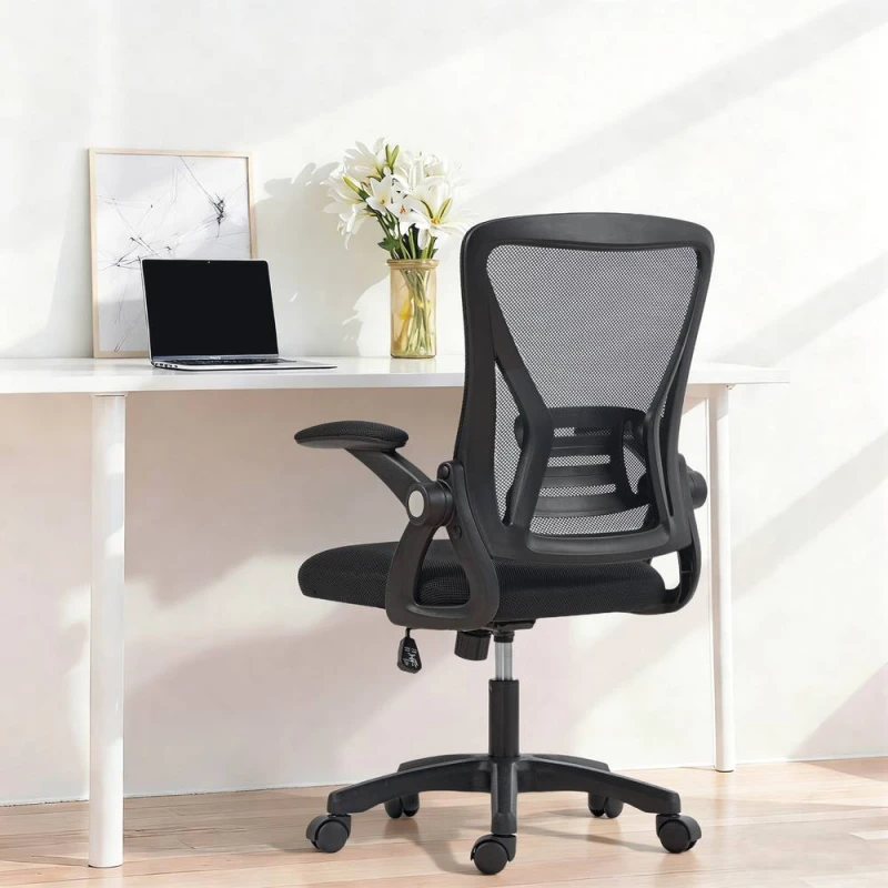Image of HOMCOM Office Chair, Desk Chair with Flip-up Armrests, Lumbar Support, Black Unisex