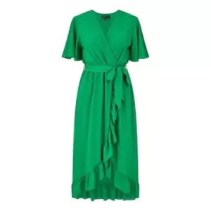 Image of Mela London GreenWrap Over Frill Hem Dress - Green