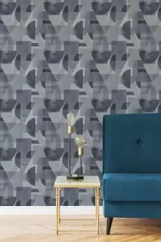 Image of Fresco Abstract Geo Navy Wallpaper