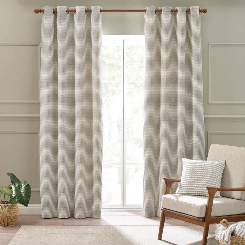 Image of Catherine Lansfield Stab Stitch Ready Made Eyelet Curtains Natural