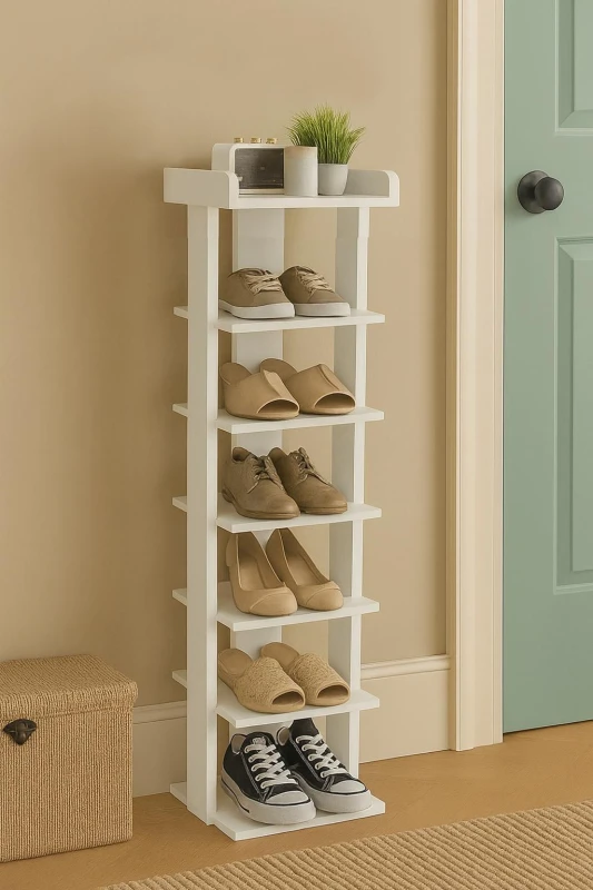 Image of Neo 7 Tier Slim Wooden Shoe Rack Storage in White White Unisex