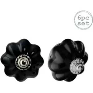 Image of Floral Ceramic Cabinet Knobs - Black - Pack of 6 - Nicola Spring
