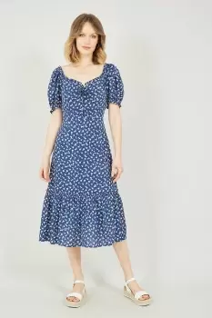 Image of Navy Ditsy Print Gypsy Midi Dress