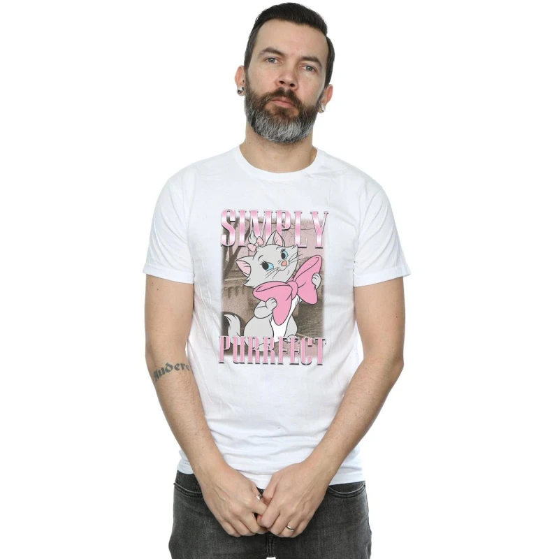 Image of Disney Men Aristocats Marie Simply Purrfect Homage T-Shirt in White Size: Small White S Male 5059114949458