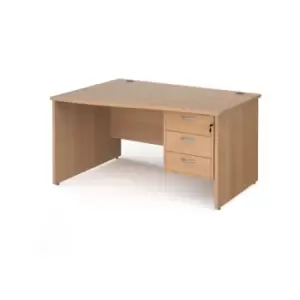 Image of Office Desk Left Hand Wave Desk 1400mm With Pedestal Beech Top And Panel End Leg Maestro 25 MP14WLP3B