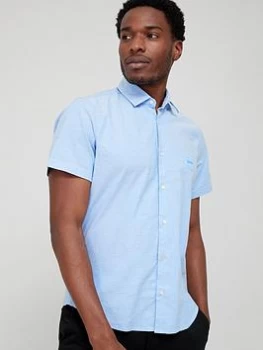 Image of BOSS Rash 1 Short Sleeve Oxford Shirt - Open Blue , Open Blue, Size L, Men