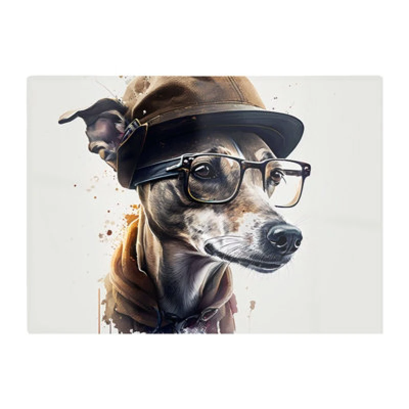 Image of Warren Reed Designer Whippet Dog With Glasses Splashart Chopping Board