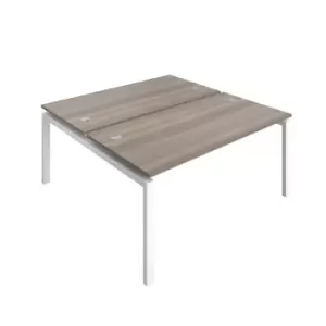 Image of Telescopic Sliding 6 Person Grey Oak Bench with Cable Port - 1400 X 800 - White Frame