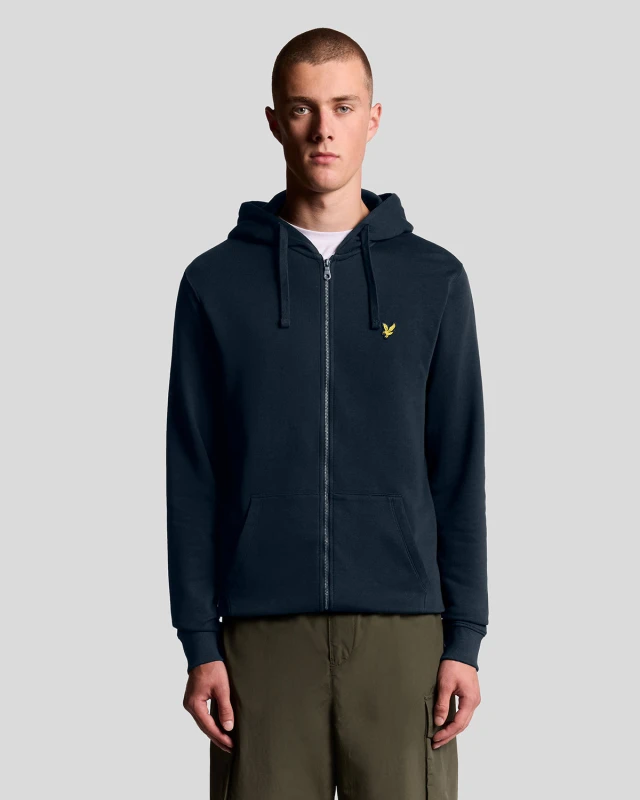 Image of Lyle & Scott Mens Loopback Cotton Fit Full Zip Hoodie in Dark Navy