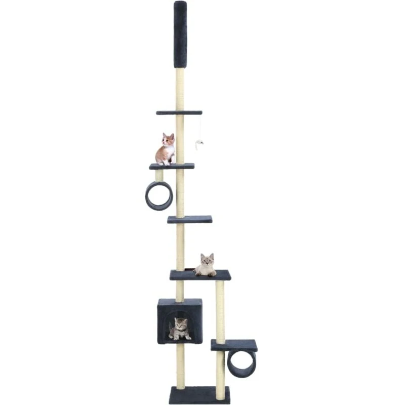 Image of vidaXL Cat Tree with Sisal Scratching Posts 260cm Dark Blue Kitten Playhouse