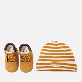 Image of Timberland Babies' Crib Bootie with Hat Gift Set - Wheat - UK 3.5 Baby