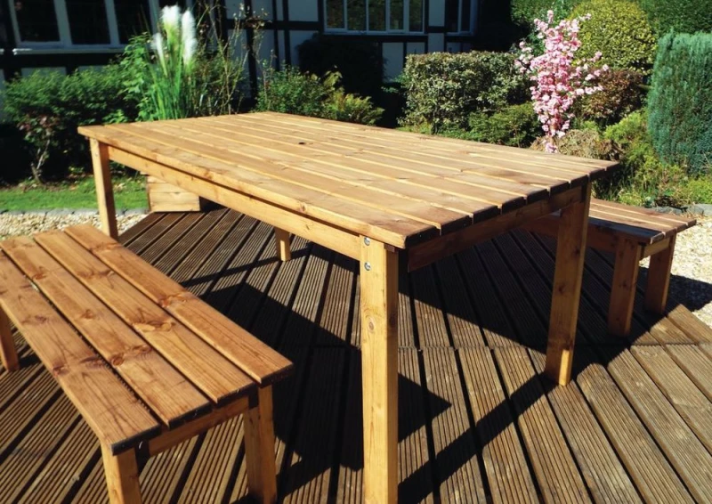 Image of Charles Taylor Trading Premium Outdoor Dining Set - Charles Taylor Solid Wood 6-Seater Table Set with Storage - 10-Year Rot Free Guarantee