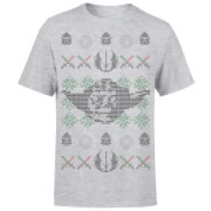 Image of Star Wars Christmas Yoda Face Sabre Knit Grey T-Shirt - S - Grey