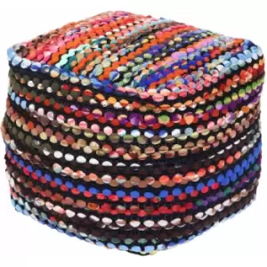 Image of Multi Coloured Folk Woven Bean Filled Pouffe Square 60 x 60cm - Multi - Homescapes