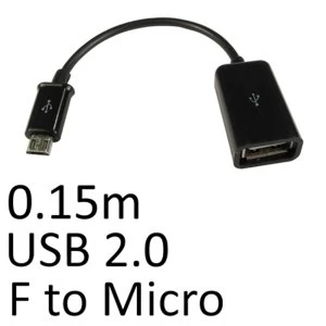 Image of USB 2.0 A (F) to USB 2.0 Micro B (M) 0.15m Black OEM Data Adapter