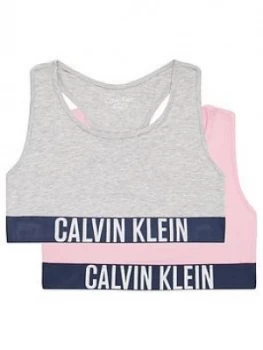 Image of Calvin Klein Girls 2 Pack Intense Logo Bralette - Pink Grey