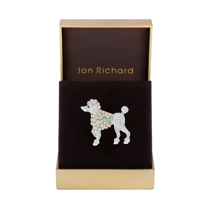 Image of Jon Richard Silver Plated Aurora Borealis Poodle Brooch - Gift Boxed Silver female