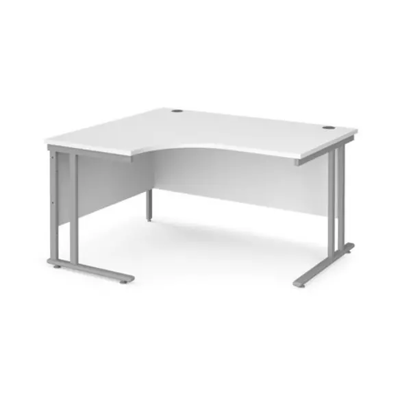 Image of Office Desk Left Hand Corner Desk 1400mm White Top With Silver Frame 1200mm Depth Maestro 25 MC14ELSWH