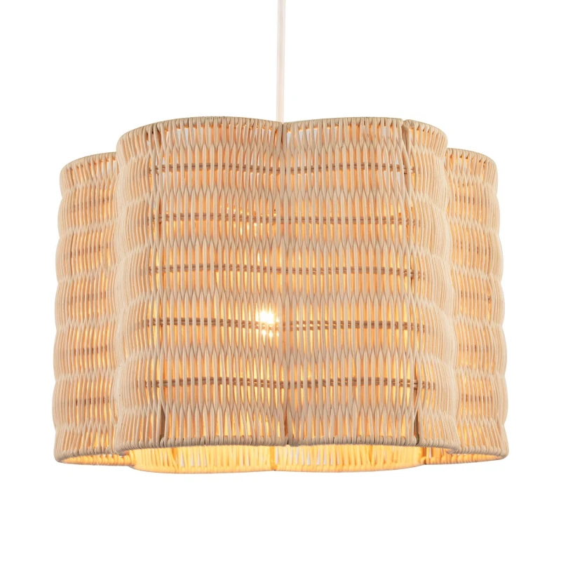 Image of Happy Homewares Classic Scallop Edged Natural Rattan Wicker Pendant Lighting Shade in Brown Brown Unisex