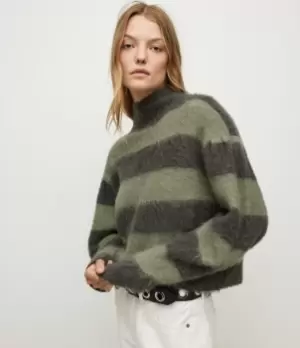 Image of AllSaints Womens Vika Stripe Jumper, Green/Black, Size: M