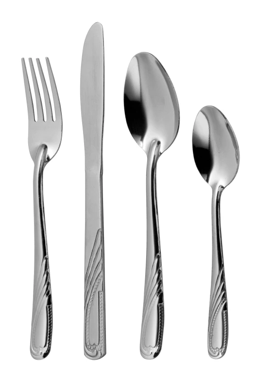 Image of Premier Housewares Comfortable Grip 16 PC Cutlery Set, Stainless Steel Spon And Fork Set, Elegant Design Serving Spoon Set Silver
