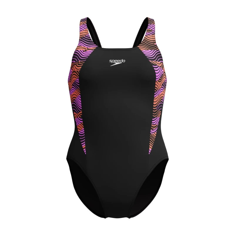 Image of Speedo Womens HB Splice One Piece Swimsuit Black/Pink female 12 (M)
