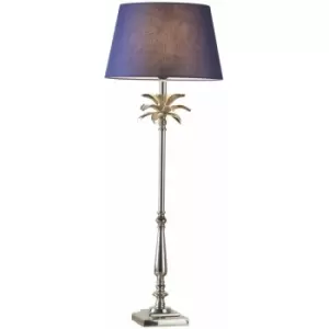 Image of Table Lamp Polished Nickel Plate & Navy Cotton 60W E27 gls Base & Shade