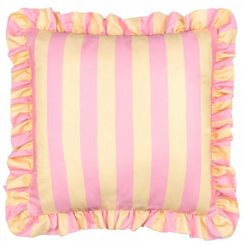 Image of Furn Palm Royale Stripe Ruffle 50X50 Outdoor Polyester Cushion Pink/Orange Yellow WXNPW Unisex