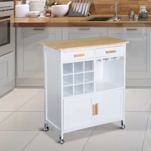 Image of HOMCOM Rolling Kitchen Cart Island-White