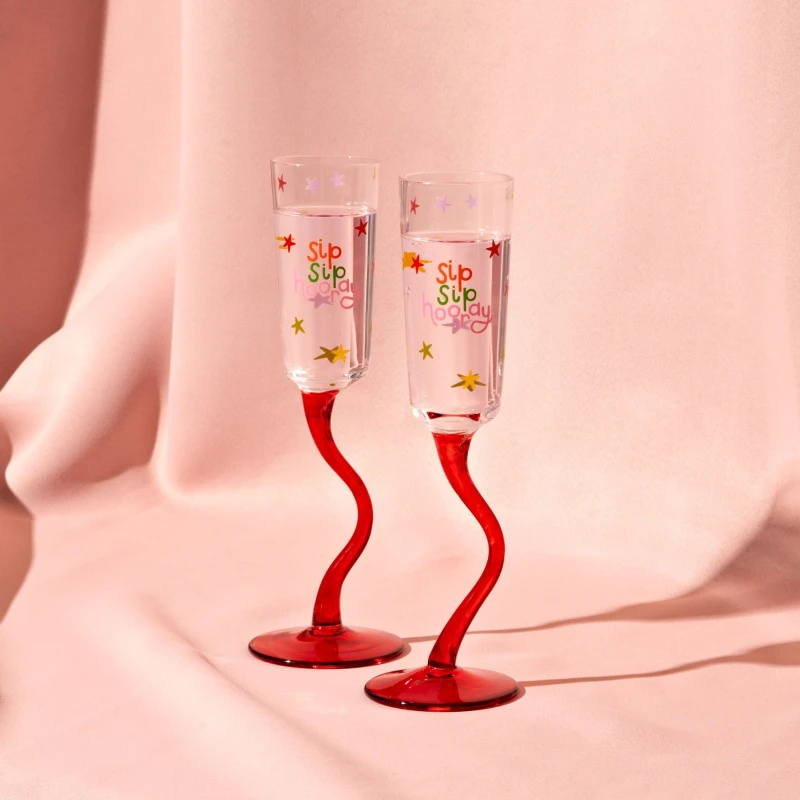 Image of Raspberry Blossom Raspberry Blossom Set of 2 Stem Flute Glasses