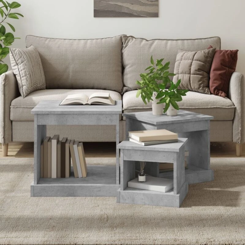 Image of Vidaxl Coffee Tables 3 Pcs Concrete Grey Engineered Wood