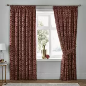 Image of Woven Hawthorne Damask Jacquard Lined Pencil Pleat Curtains, Burgundy, 66 x 72" - Dreams&drapes