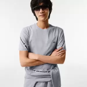 Image of Mens Lacoste Regular Fit Printed Bands T-Shirt Size 5 - L Grey Chine