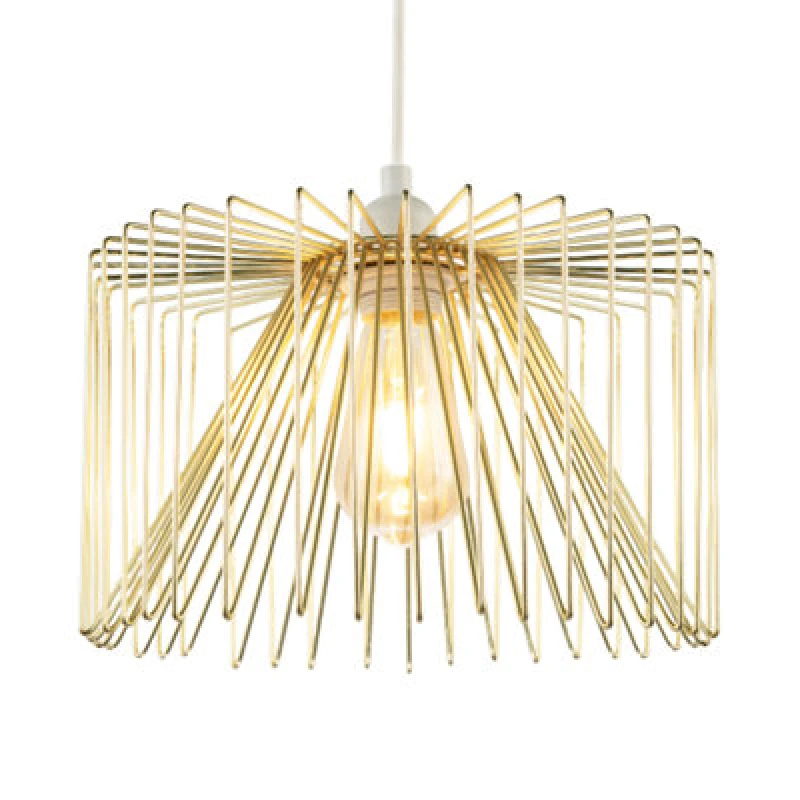 Image of Happy Homewares Modern Circular Wire Polished Gold Metal Pendant Ceiling Light Shade